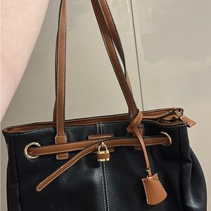 Elegant Black and Tan Leather Tote Bag